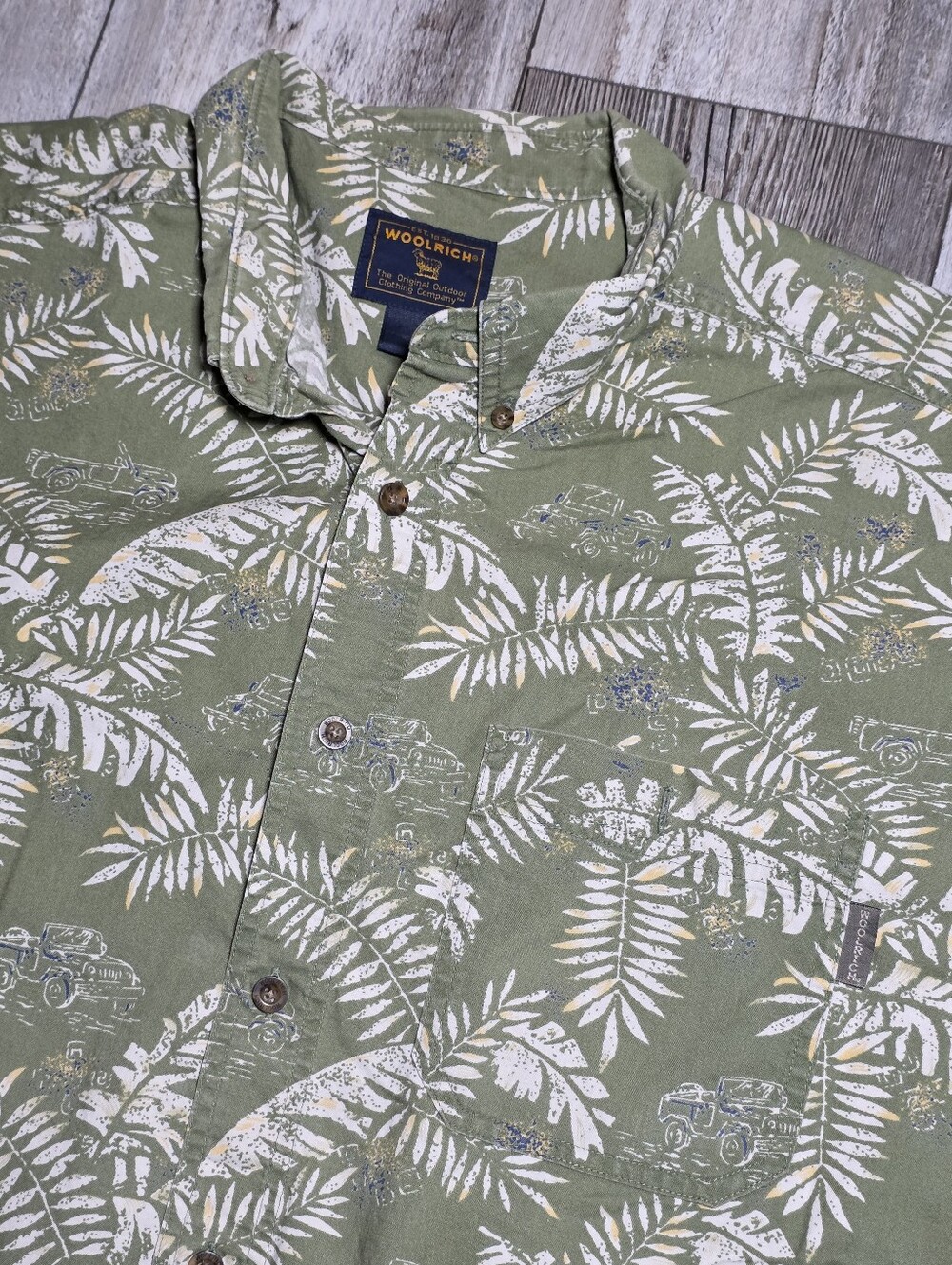 Woolrich Y2K Fieldstone Jeep AOP Hawaiian Button-up Shirt 100% Cotton Sz XXL